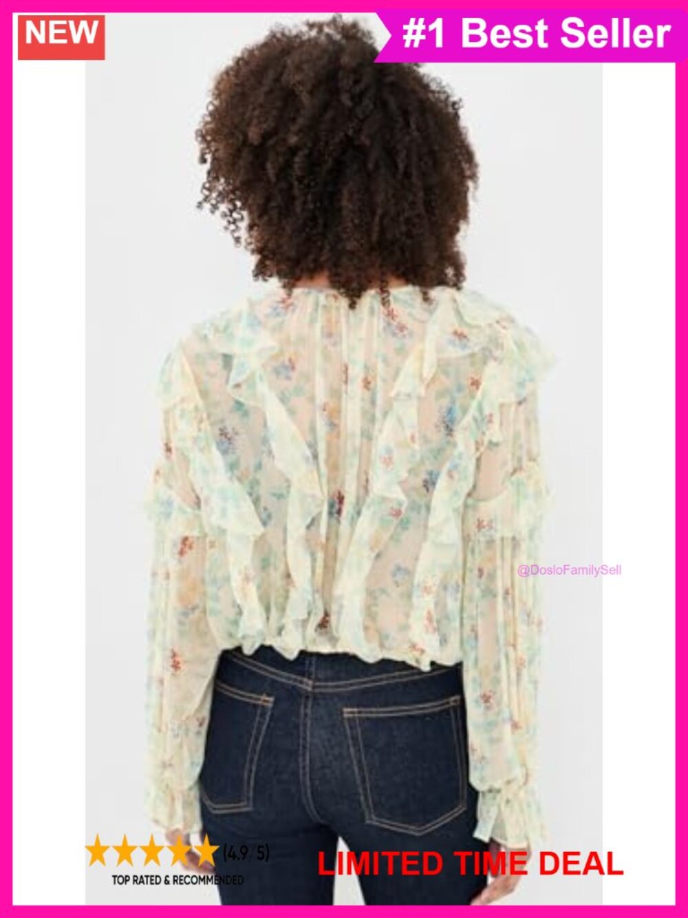 Silk Chiffon Blouse with Ruffles and Floral Pattern - Picture 3 of 5